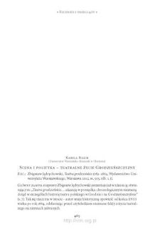 Scena i polityka – teatralne życie Grodzieńszczyzny. Rec.: Zbigniew Jędrychowski, „Teatra grodzieńskie 1784–1864”, Warszawa 2012