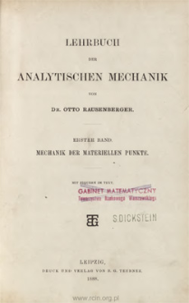 Lehrbuch der analytischen Mechanik. Bd. 1, Mechanik der materiellen Punkte