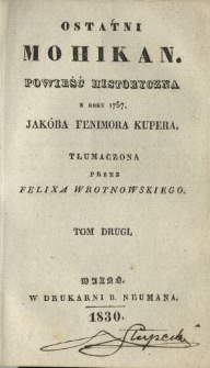 Ostatni Mohikan : powieść historyczna z roku 1757 T. 2
