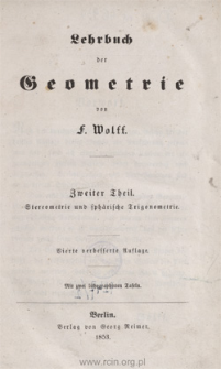 Lehrbuch der Geometrie. 2 Theil, Stereometrie und sphärische Trigonometrie