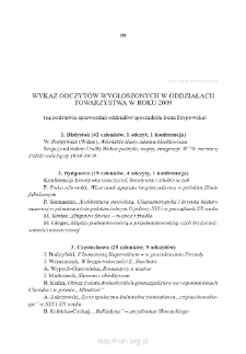 Wykaz odczytów wygłoszonych w oddziałach Towarzystwa w roku 2009.
