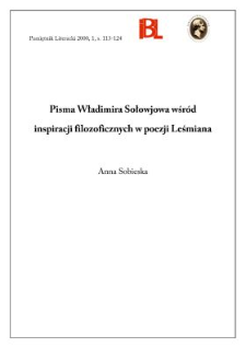 Pisma Władimira Sołowjowa wśród inspiracji filozoficznych w poezji Leśmiana