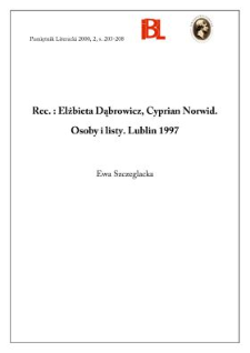 Elżbieta Dąbrowicz, Cyprian Norwid : osoby i listy. Lublin 1997