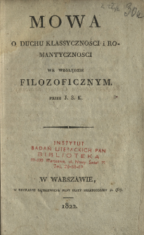 Mowa o duchu klassyczności i romantyczności we względzie filozoficznym