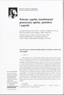 Selected aspects of genetic transformation in cucumber, tomato, and sweet pepper
