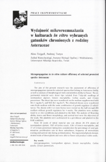 Wydajność mikrorozmnażania w kulturach in vitro wybranych gatunków chronionych z rodziny Asteraceae