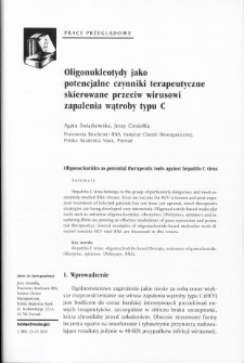 Oligonukleotydy jako potencjalne czynniki terapeutyczne skierowane przeciw wirusowi zapalenia wątroby typu C