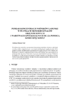 Pomiar koncentracji nosników ładunku w płytkach monokryształów objętościowych i warstwach epitaksjalnych SiC za pomocą sondy rtęciowej = Measurement of charge carrier concentration in SiC wafers of bulk crystals and epitaxial layers using mercury probe