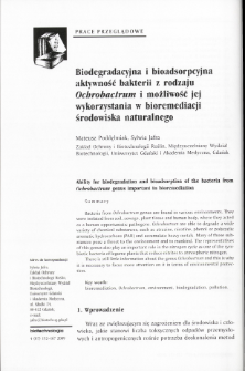 Biodegradacyjna i bioadsorpcyjna aktywność bakterii z rodzaju Ochrobactrum i możliwość jej wykorzystania w bioremediacji środowiska naturalnego