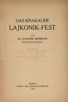 Der Krakauer Lajkonik-Fest : folkloristische Studie