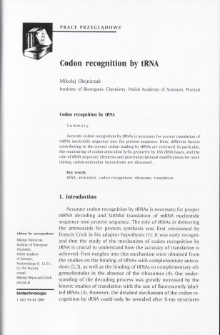 Codon recognition by tRNA