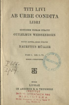 Titi Livi Ab urbe condita libri. Ps. 1, Lib. I-VI