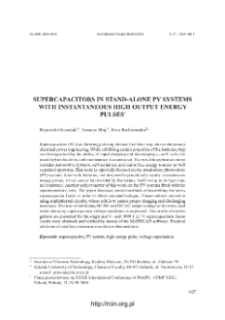 Super pacitors in stand-alone PV systems with instantaneous high output energy pulses = Superkondensatory w indywidualnych instalacjach PV o dużych chwilowych impulsach energii
