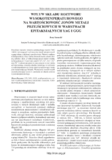 Wpływ składu roztworu wysokotemperaturowego na wartościowość jonów metali przejściowych w warstwach epitaksjalnych YAG i GGG = The influence of high temperature solution composition on transition metal ions valency in YAG and GGG epitaxial layers