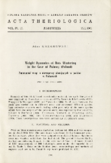 Weight dynamics of bats wintering in the cave at Puławy (Poland); Zmienność wagi u nietoperzy zimujących w jaskini w Puławach