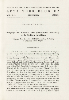 Pitymys Mc. Murtrie 1831 (Microtidae, Rodentia) in the Northern Carpathians; Pitymys Mc. Murtrie 1831 (Microtidae, Rodentia) w północnej części Karpat