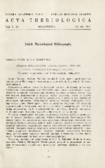 Polska Bibliografia Teriologiczna, 1959-1961; Polish theriological bibliography, 1959-1961