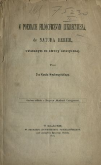 O poemacie filozoficznym Lukrecyjusza "De Natura Rerum", uważanym ze strony estetycznej