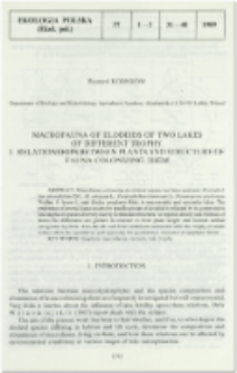 Macrofauna of elodeids of two lakes of different trophy. 1, Relationships between plants and structure of fauna colonizing them