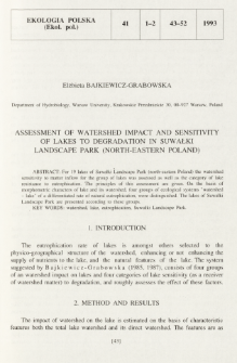 Assessment of watershed impact and sensitivity of lakes to degradation in Suwałki Landscape Park (north-eastern Poland)