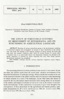 The effect of forest-field ecotones on biodiversity of entomofauna and its functioning in agricultural landscape