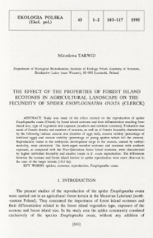 The effect of the properties of forest island ecotones in agricultural landscape on the fecundity of spider Enoplognatha ovata (Clerck)