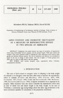 Lipid content and energetic equivalent as a measure of reproductive effort in two species of Tribolium