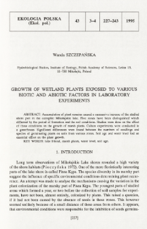 Growth of wetland plants exposed to various biotic and abiotic factors in laboratory experiments