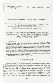 Idividual growth of the freshwater mussel Dreissena polymorpha (Pall.) in Mikołajskie Lake; estimates in situ