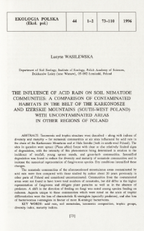 The influence of acid rain on soil nematode communities: a comparison of contaminated habitats in the belt of the Karkonosze and Izerskie Mountains (South-West Poland) with uncontaminated areas in other regions of Poland