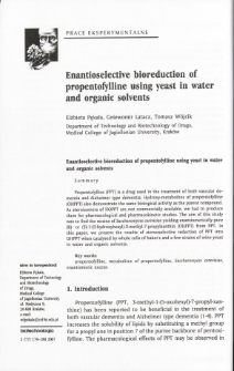 Enantioselective bioreduction of propentofylline using yeast in water and organic solvents