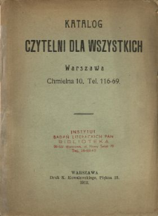 Katalog Czytelni dla Wszystkich, Warszawa, Chmielna 10, tel. 116-69