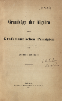 Grundzüge der Algebra nach Grafsmann'schen Prinzipien
