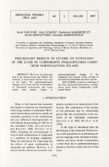 Preliminary results of studies on pathology of the liver of cormorants Phalacrocorax carbo from north-eastern Poland