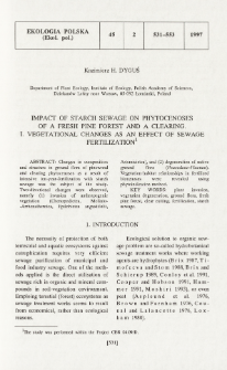 Impact of starch sewage on phytocenoses of a fresh pine fores and a clearing. 1, Vegetational changes as an effect of sewage fertilization