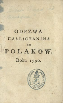 Odezwa Gallicyanina Do Polakow Roku 1790