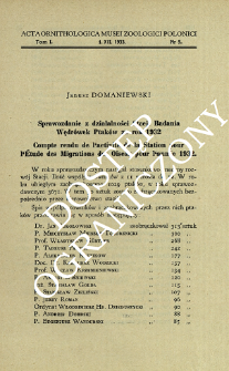 Sprawozdanie z działalności Stacji Badania Wędrówek Ptaków za rok 1932