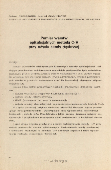 Pomiar warstw epitaksjalnych metoda C-V przy użyciu sondy rtęciowej = Measurements of the epitaxial layers parameters by means of C-V method with Hg probe