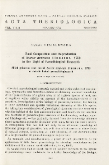 Food composition and reproduction of Sorex araneus Linnaeus, 1758 in the light of parasitological research; Skład pokarmu oraz rozród Sorex araneus Linnaeus, 1758 w świetle badań parazytologicznych