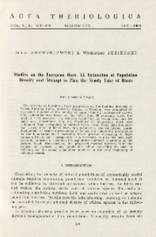 Studies on the European hare. XI. Estimation of population density and attempt to plan the yearly take of hares