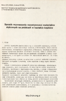 Sposób wyznaczania rezystywności materiałów stykowych na próbkach w kształcie krążków = Procedure of resistivity assigning of contact materials on samples in form of cicrular plates