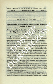 Sprawozdanie z działalności Stacji Badania Wędrówek Ptaków za rok 1939