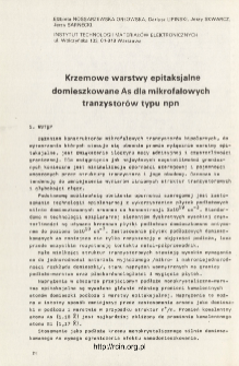 Krzemowe warstwy epitaksjalne domieszkowane As dla mikrofalowych tranzystorów typu npn = Epitaxial silicon layers As doped for micowave npn transistors