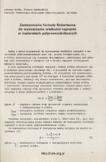 Zastosowanie formuły Robertsona do wyznaczania wielkości naprężeń w materiałach półprzewodnikowych = The use of Robertson's formula for the evaluation of stress in semiconductor materials