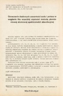 Oznaczanie śladowych zawartości sodu i potasu w węglanie litu wysokiej czystości metodą łomieniowej atomowej spektrometrii absorbcyjnej