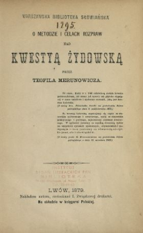 O metodzie i celach rozpraw nad kwestyą żydowską