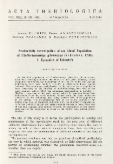 Productivity investigation of an island population of Clethrionomys glareolus (Schreber, 1780). I. Dynamics of cohorts