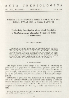 Productivity investigation of an island population of Clethrionomys glareolus (Schreber, 1780). IV. Production