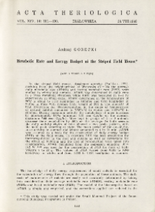 Metabolic rate and energy budget of the striped field mouse