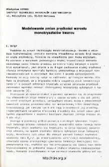 Modelowanie zmian prędkości wzrostu monokryształów kwarcu = The modeling of growth rate variations of quartz single crystals